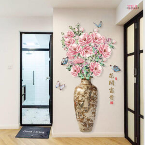 3D Big Vase Flower Sticker Wall Decor